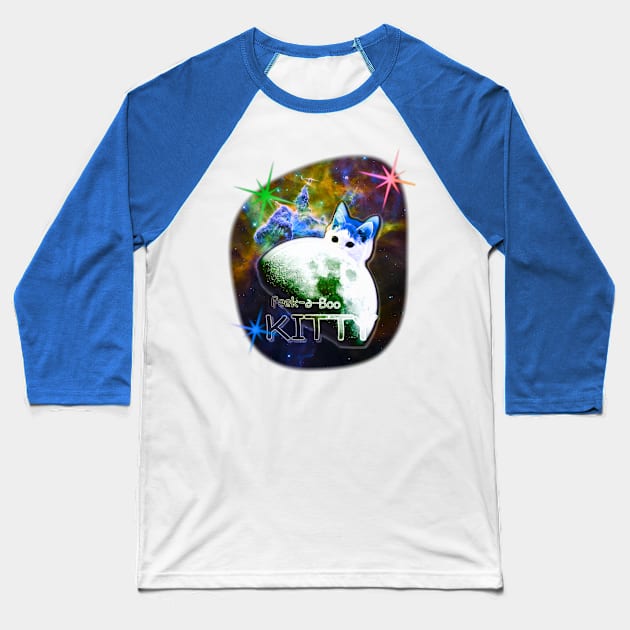 Peek-a-Boo Moon Cat Baseball T-Shirt by AlondraHanley